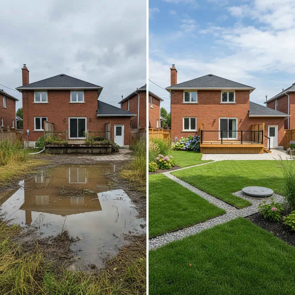 Drainage service transformation - before and after by Urban Landscaping Laval in Laval